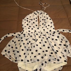 NWT Fashion Nova navy blue & white polka dot romper